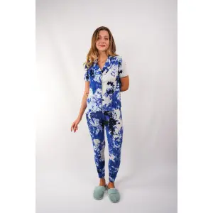 Mavi Beyaz Batik Desenli Pijama Takımı